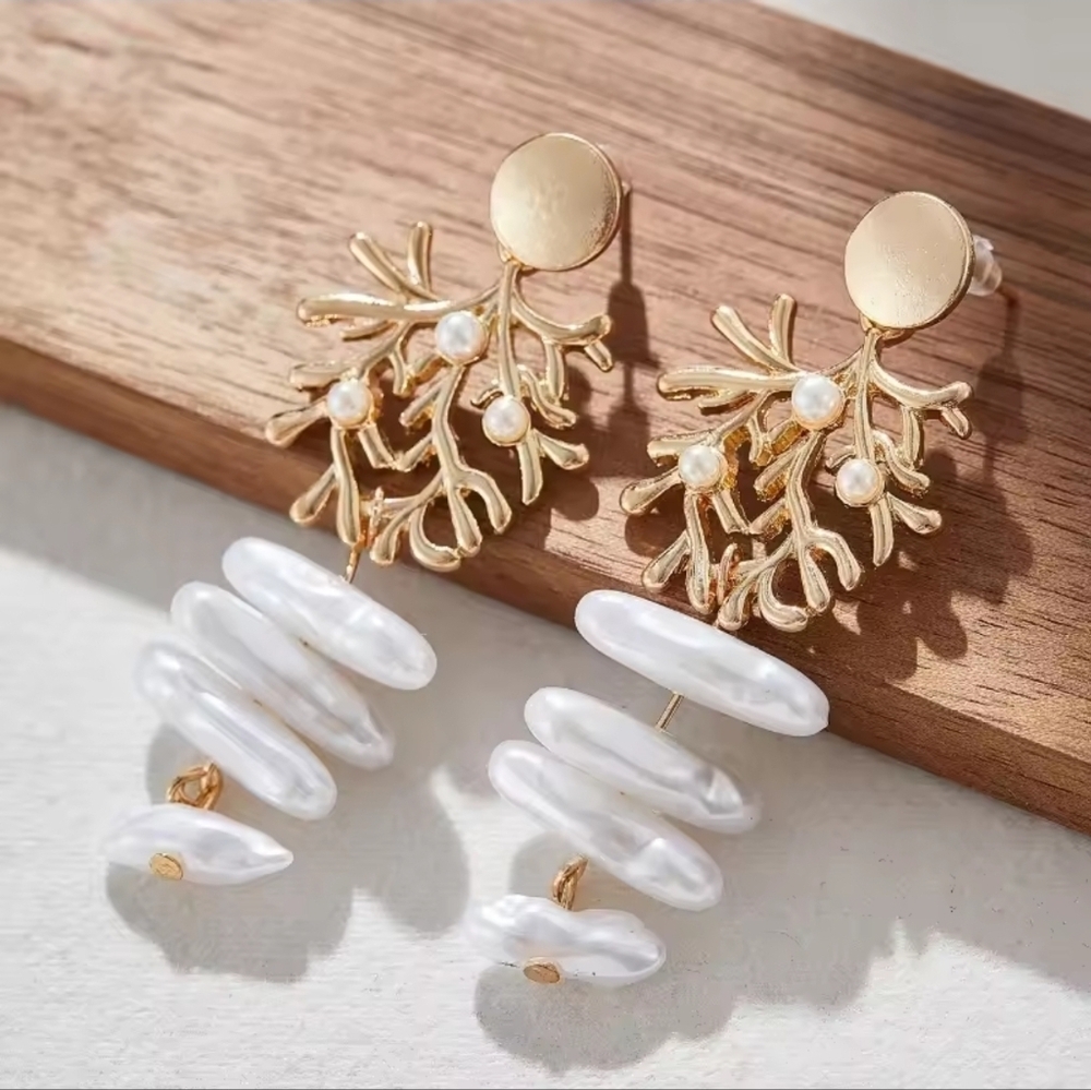 Gold and Pearl Statement Earrings - Picture 6 of 6